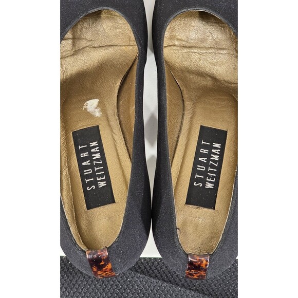 Stuart Weitzman Suede Leather Pumps Tortoise Shell Heel Black Spain Women's 8AA - Picture 9 of 13